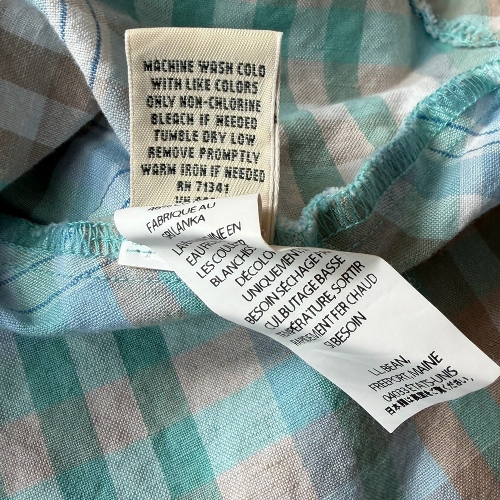 LL Bean Sleeveless A Line Dress Size 6 Madras Plaid Linen Cotton Blue Green Wrap - Picture 12 of 12